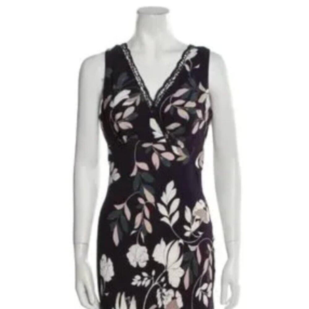 Thakoon Floral Deep V-Neck Maxi Dress Women's 6 Black Sleeveless Lace Trim EUC